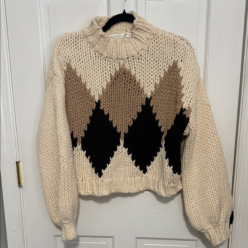 Altar'd State Cowl Neck Sweater - Cream, Black, Brown